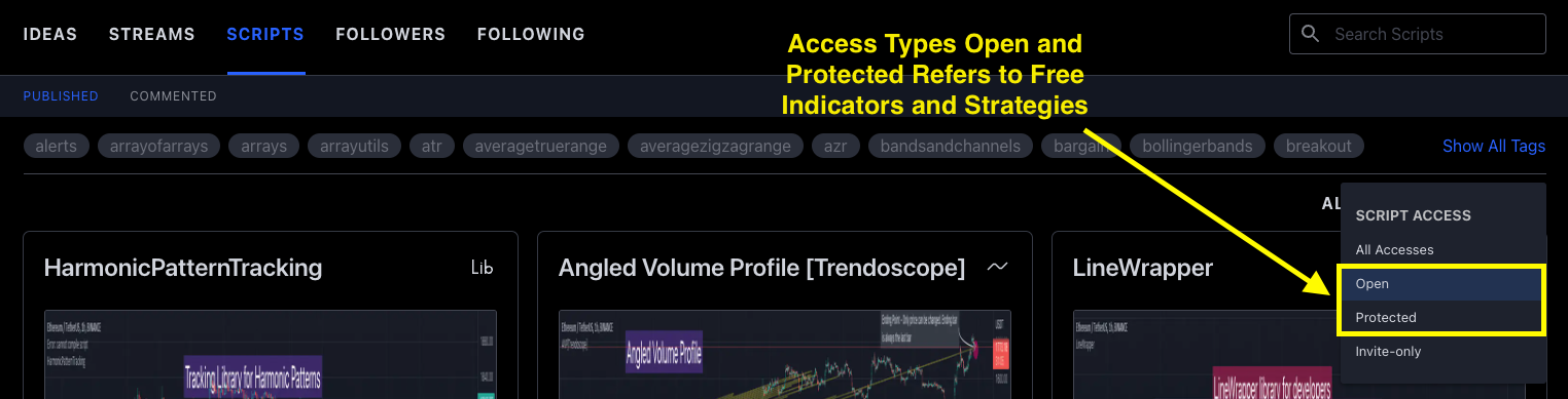 Tradingview Select Either Open Source or Protected Indicators