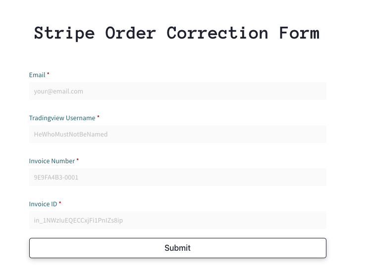 Trendoscope Subscription Info Correction Page