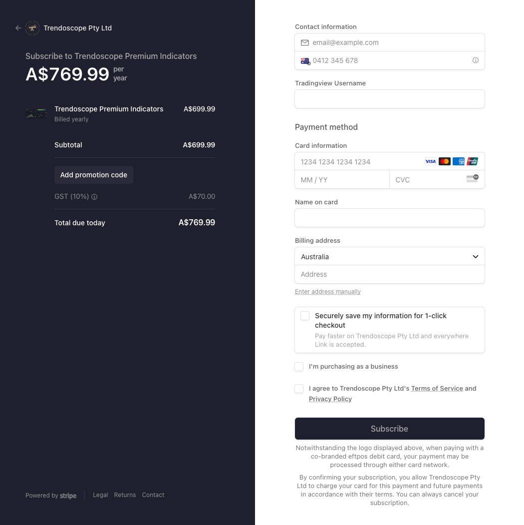 Trendoscope Billing System Powered by Stripe