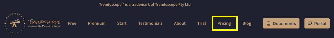 Trendoscope Pricing Menu